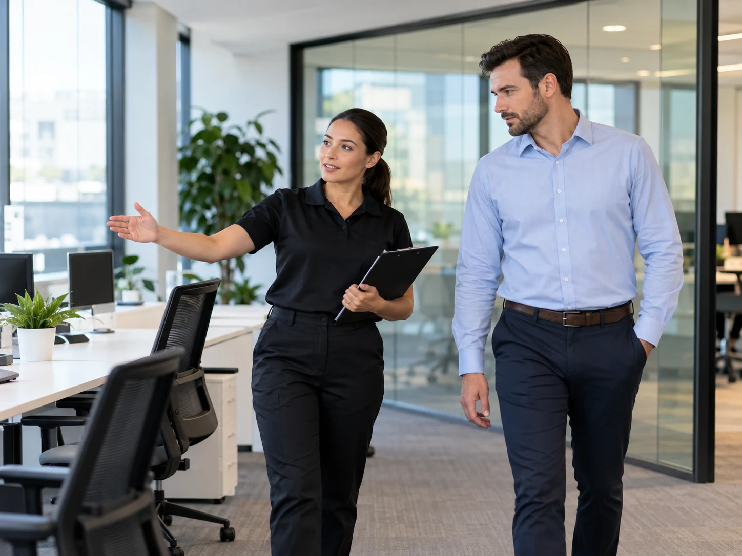 Objektbegehung und erste Einschätzung in einem modernen Büro
