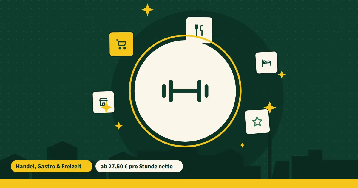 Symbolgrafik zur Fitnessstudioreinigung in Berlin mit Reinigungssymbolen auf grünem Grund