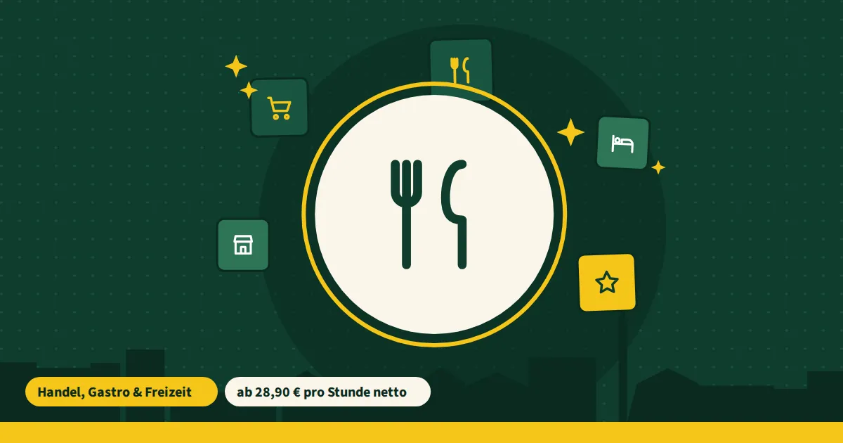 Symbolgrafik zur Gastronomiereinigung in Berlin mit Reinigungssymbolen auf grünem Grund