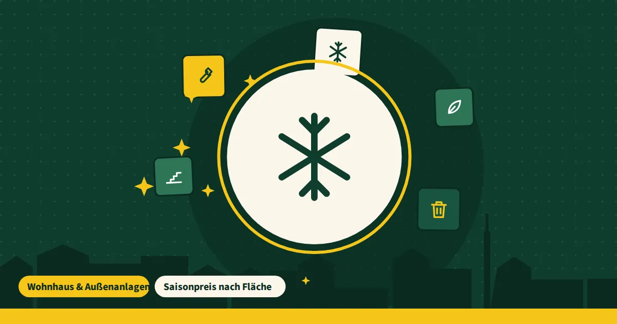 Symbolgrafik zur Winterdienst in Berlin mit Reinigungssymbolen auf grünem Grund